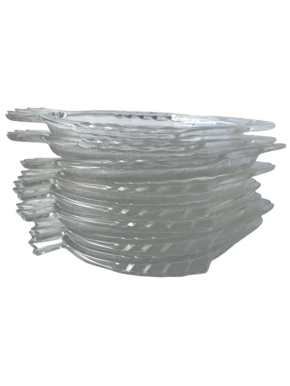 8 Clear Textured Glass Fish-Shaped Snack/Bar/Appetizer Plates Coastal Decor